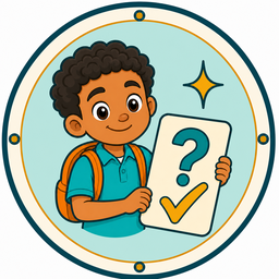 Quiz Taker badge: a learner holding a question card marked with a tick