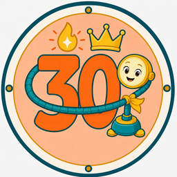 Monthly Master badge: a numeral 30 under a lit flame and a small crown