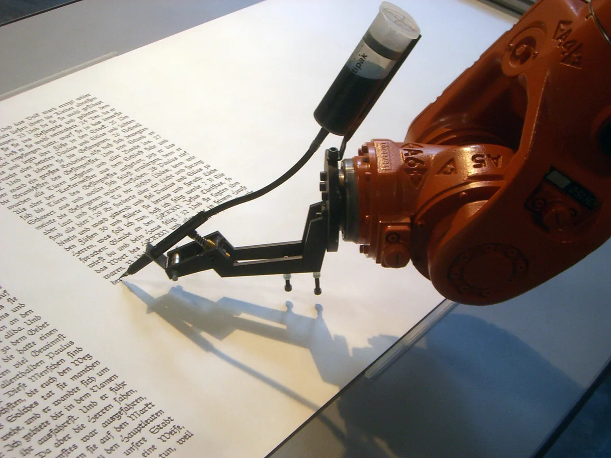 Real photograph of industrial robot installation
