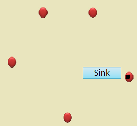 Underwater mobile WSN showing acoustic communication between static sensors and drifting nodes affected by water currents, AUV mobile sink collecting data from underwater sensors via acoustic links, AUV surfacing to upload data via satellite, and 3D deployment space in aquatic environment