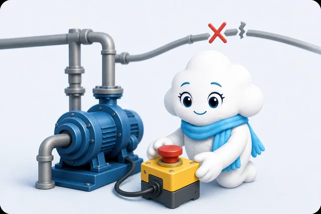 Cloud Clara places a pump shutoff beside the pump while a broken wide-area link cannot block it.