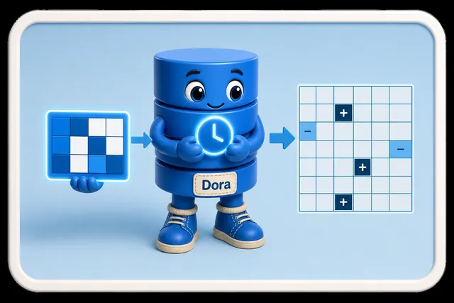 Dora subtracts them into a sparse difference grid with five small nonzero cells.