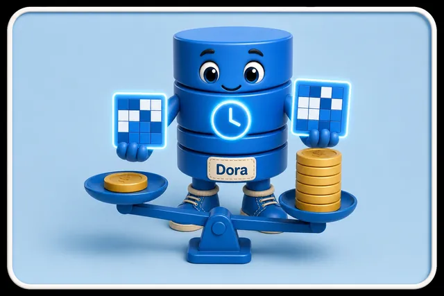 Dora compares measured predicted-block and self-contained-block cost, choosing only the cheaper candidate without a universal winner badge.