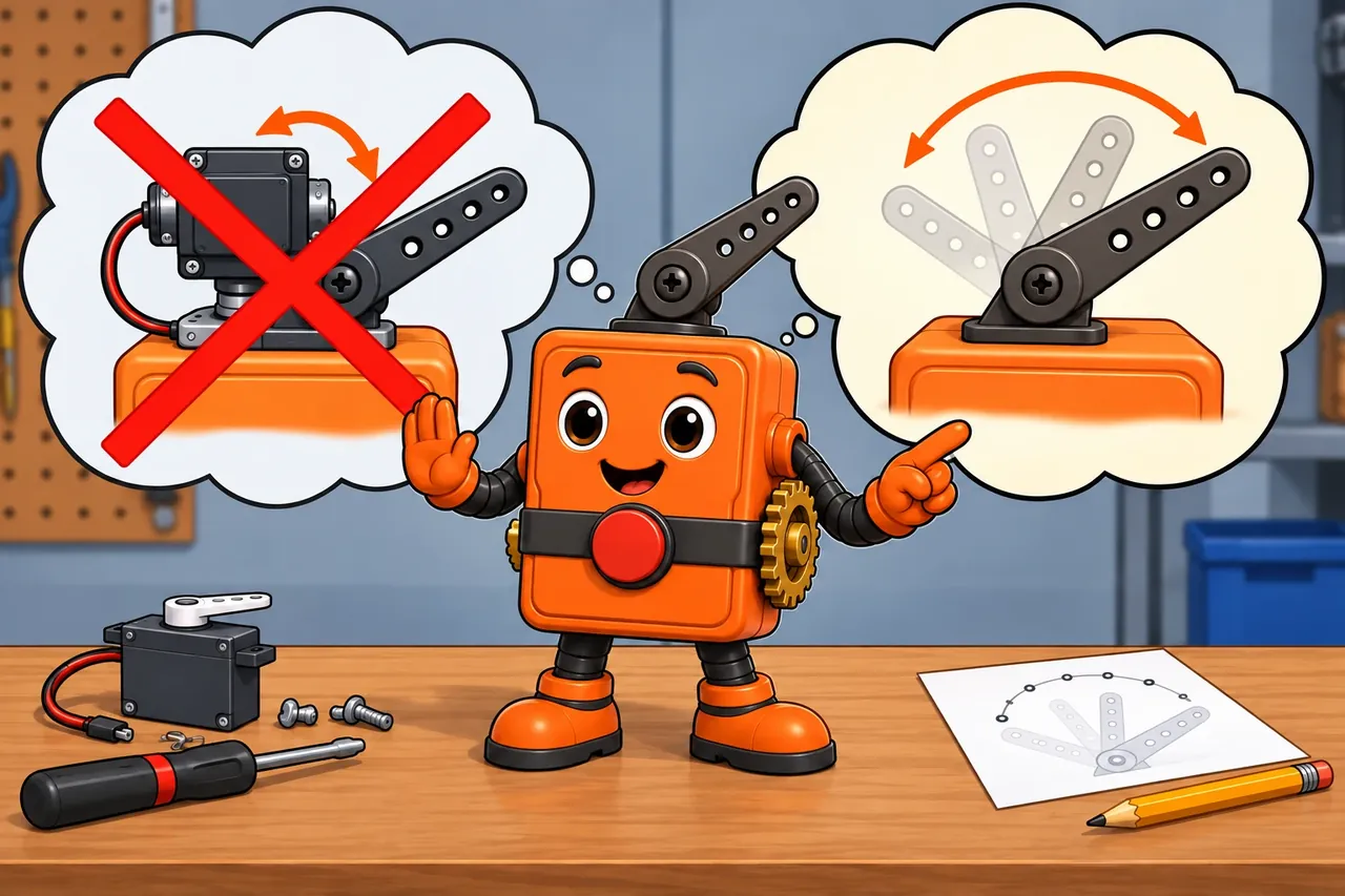 A cartoon crosses out the wrong claim and shows the section evidence. Wrong idea: a curved path gives the robot a third actuator and sideways motion. It fails because the path only guides the two-wheel robot within its existing motion limit.