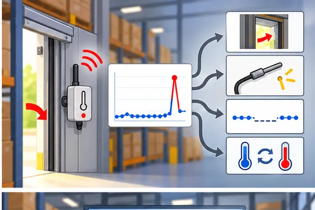 Cartoon panel 2 illustrates this step: Silent smoothing may erase a real door opening or sensor fault.