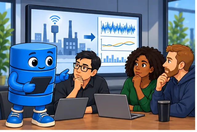 Cartoon panel 1 illustrates this step: A device record is about to drive a machine-learning alert.