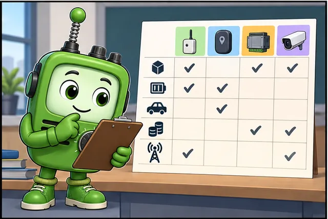 Cartoon panel 3 illustrates this step: Compare data size, power, movement, cost, and reach.