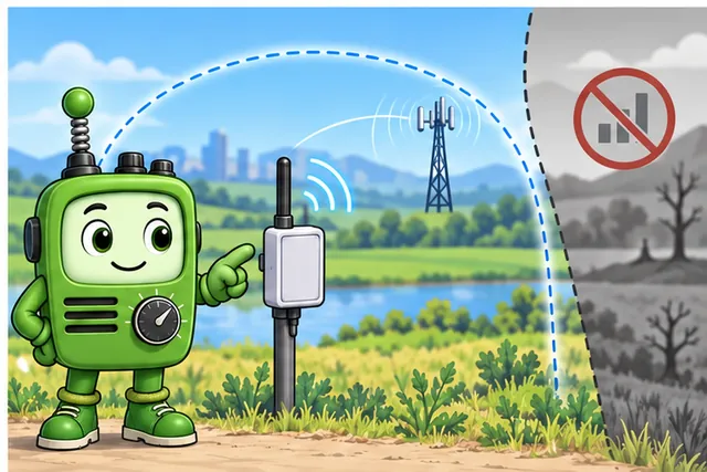 Cartoon panel 4 illustrates this step: Choose a service that can last through the device's field life.