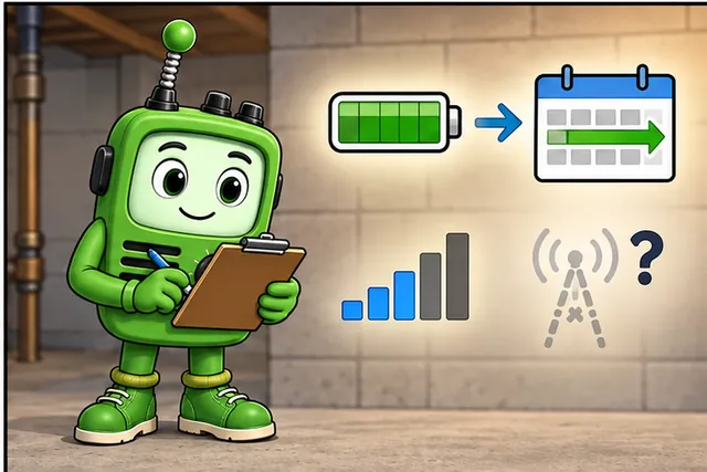 Cartoon panel 4 illustrates this step: Use narrowband service only if reach, delay, and power all pass.