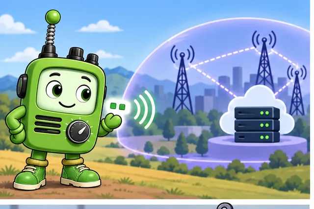 Cartoon panel 1 illustrates this step: A small sensor sends brief reports through a managed network.