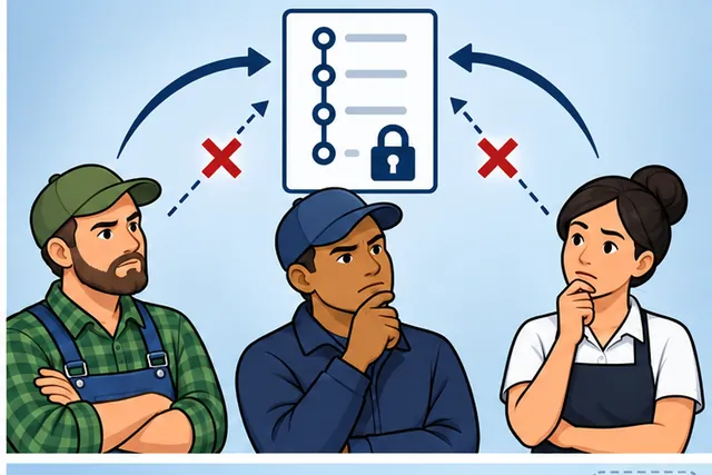 Cartoon panel 2 illustrates this step: Each party needs shared history, but none should rewrite it alone.