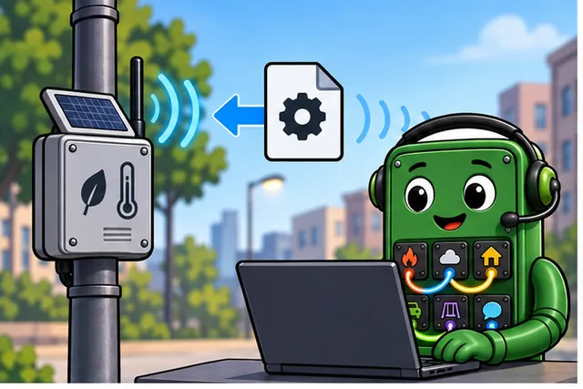 Cartoon panel 1 illustrates this step: A street sensor needs a large software fix over a weak link.