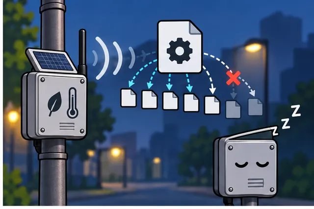 Cartoon panel 2 illustrates this step: The device may sleep before every packet arrives.