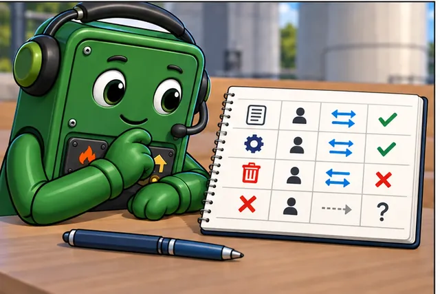 Cartoon panel 3 illustrates this step: Name the resource, action, caller, reply, and repeat rule.