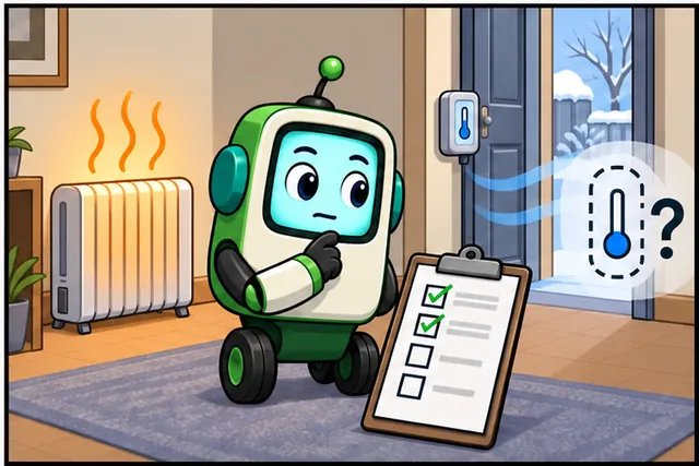 Cartoon panel 4 illustrates this step: Keep heating only while the measured result and safe state are sound.