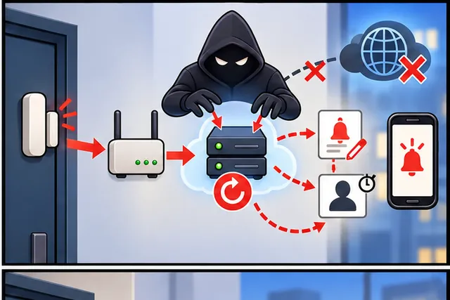 Cartoon panel 2 illustrates this step: Radio secrecy alone cannot stop a middle service from changing it.