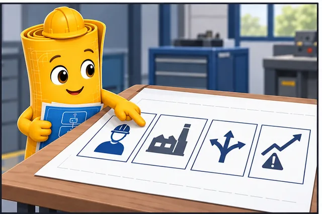 Illustrated scene: Name the person, place, decision, and result before building.
