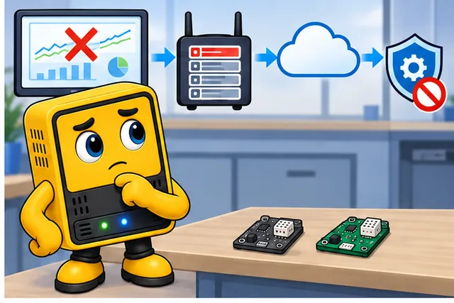 Cartoon panel 2 illustrates this step: Device details can break the dashboard, queue, or safe commands.