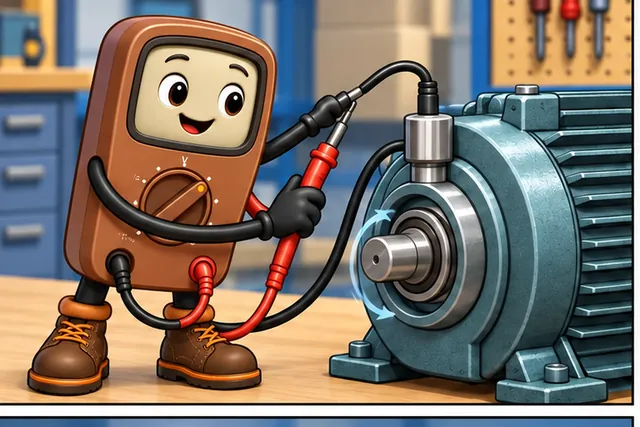 Illustrated scene: A motor sensor should watch slow bearing motion.