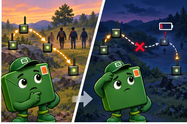 Illustrated scene: A route that worked once may vanish as people move or batteries fade.
