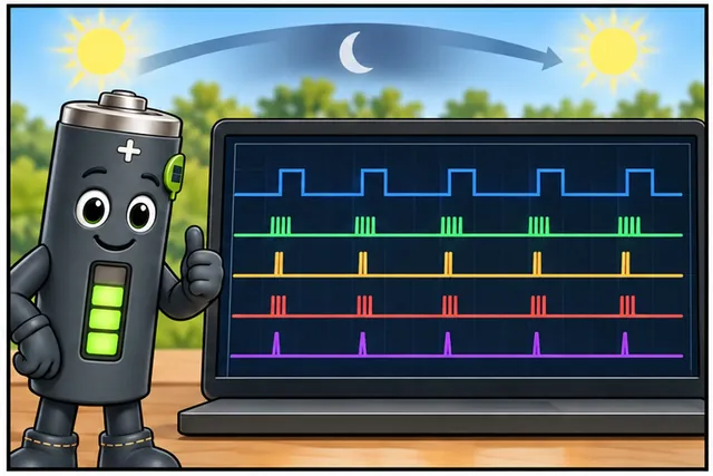 Illustrated scene: A repeatable daily trace now supports the battery estimate.