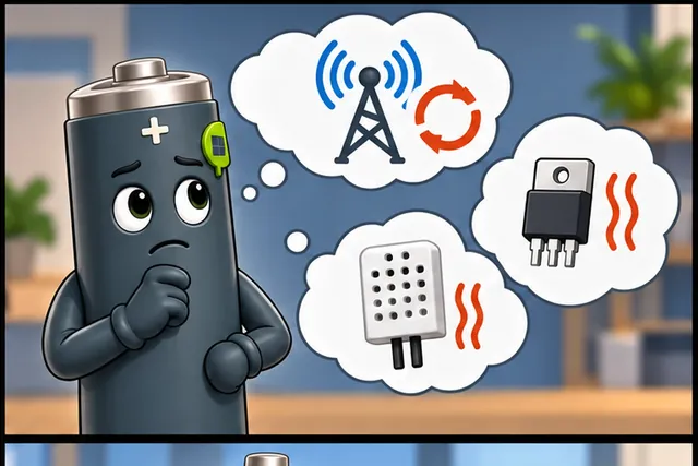 Illustrated scene: The real loss may be a radio retry, power part, or sensor warm-up.
