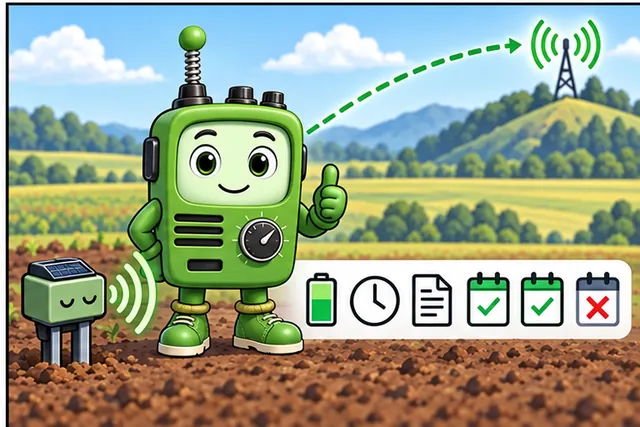 Cartoon panel 4 illustrates this step: Choose the low-power network only when that patient message fits.