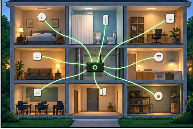 Illustrated scene: Their spread-out rooms do not remove that shared point of failure.