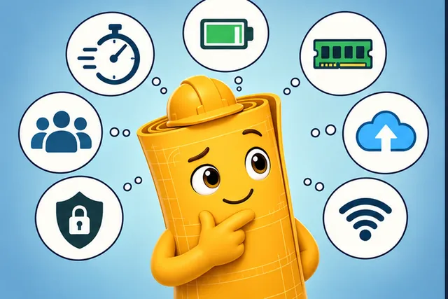 Illustrated scene: Compare timing, power, memory, updates, links, security, and support.