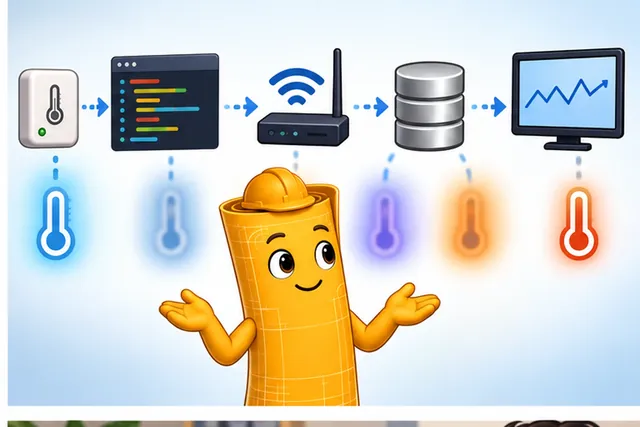 Illustrated scene: Its meaning can blur across code, network, bridge, store, and screen.