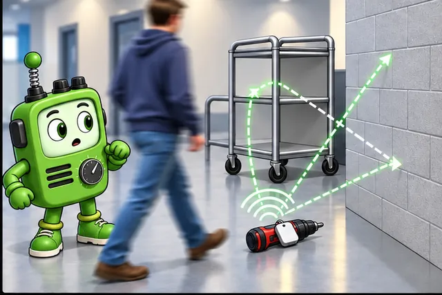 Illustrated scene: A body, metal cart, wall, or reflected path can shift the timing result.