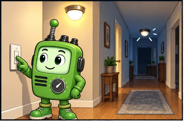 Illustrated scene: A hallway light works at the wall but not from the far end of the house.