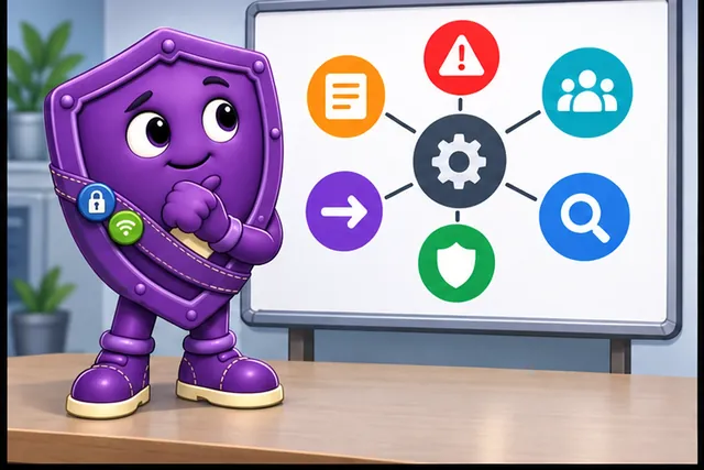 Illustrated scene: Name the protected action, roles, path, weakness, control, and proof.