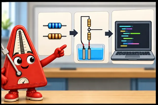 Illustrated scene: The resistor pair, input, and code can each change the result.