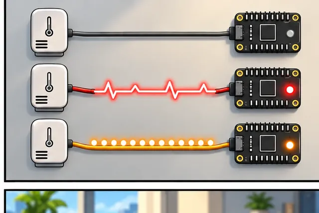 Illustrated scene: Different wire rules can hide silence, bad timing, or a stuck line.