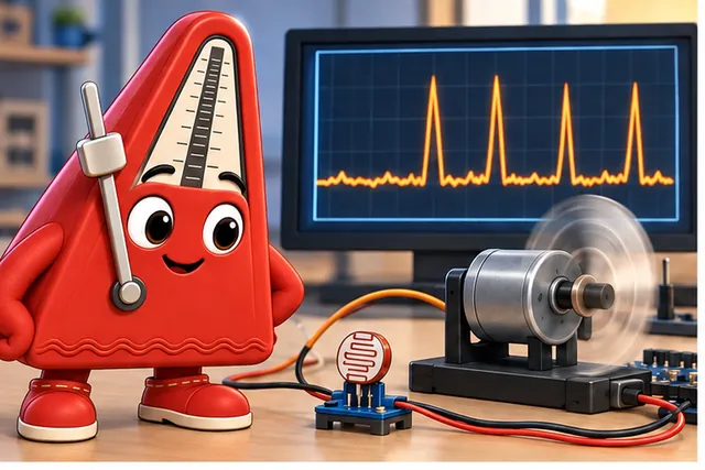 Illustrated scene: A light sensor's value jumps whenever a nearby motor runs.
