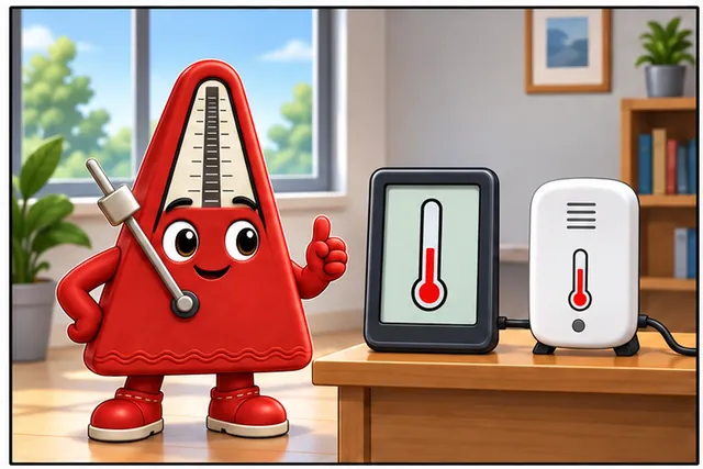 Illustrated scene: A room sensor matches the reference while the room stays still.