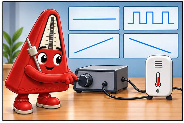 Illustrated scene: Test steady, repeated, rising, and falling inputs on the same setup.