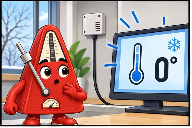 Illustrated scene: A room sensor suddenly reports zero degrees.