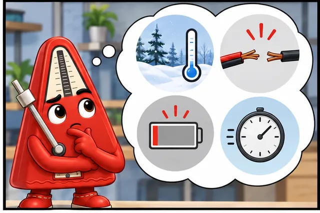 Illustrated scene: Zero may mean real cold, a loose wire, bad power, or an early read.