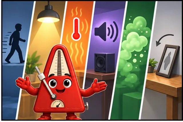 Illustrated scene: Each sensor family tells a different story about the room.