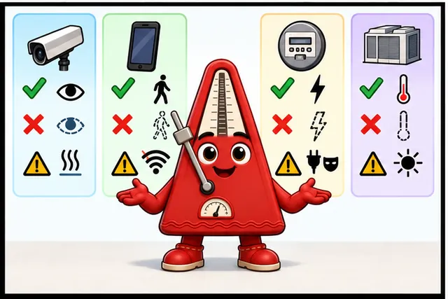 Illustrated scene: Name what the clue observes, what it misses, and what can fool it.
