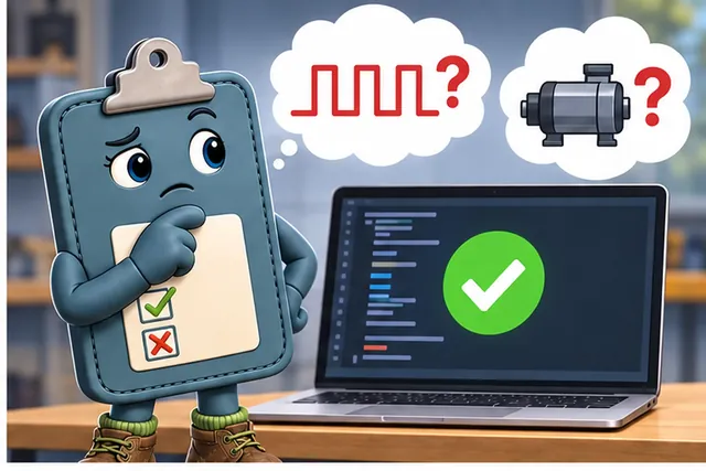 Illustrated scene: A fast green code check cannot prove safe timing or hardware behavior.
