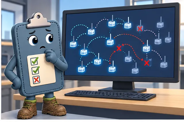 Illustrated scene: A software fleet can mislead when its shape, traffic, timing, or loss is wrong.