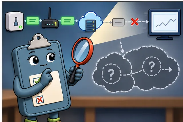 Illustrated scene: The focused trace finds where the reading first disappears and states its blind spots.