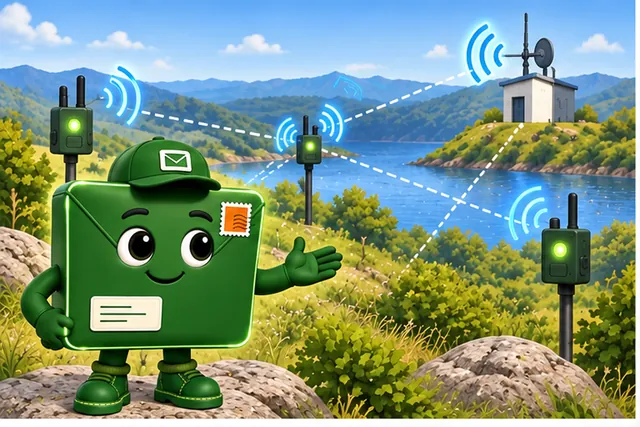 Cartoon panel 1 illustrates this step: Fixed field sensors share readings over radio links.