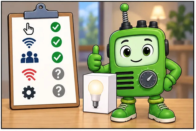 Cartoon panel 4 illustrates this step: State who may act, what works offline, and what still needs a product test.