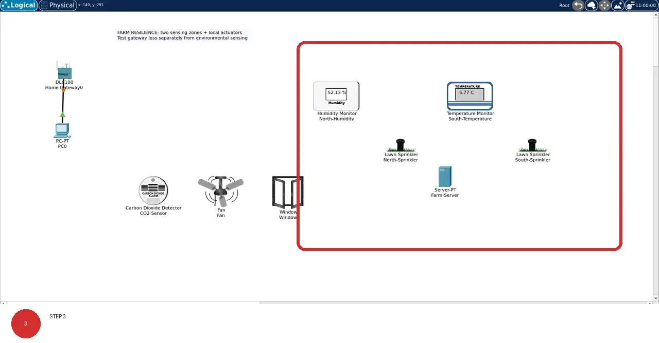 Step 3: real Cisco Packet Tracer 9.0.1 view showing The solid black line connects PC0 to Home Gateway0; where dotted lines are visible, they mark wireless associations