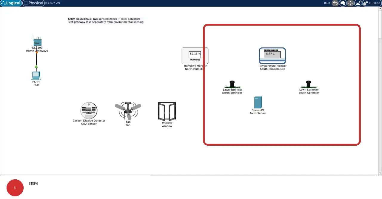 Step 6: real Cisco Packet Tracer 9.0.1 view showing After reopening the saved project, the same lab-specific names, positions, and connection lines remain visible