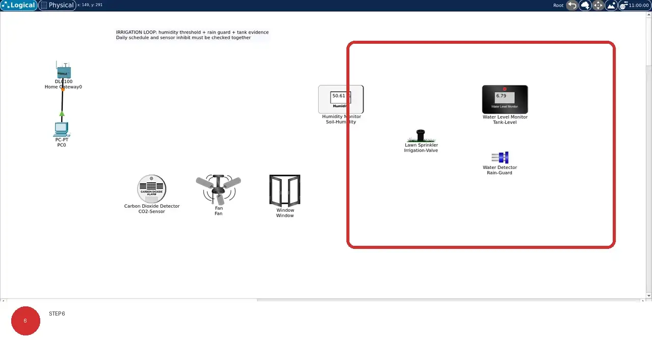 Step 6: real Cisco Packet Tracer 9.0.1 view showing After reopening the saved project, the same lab-specific names, positions, and connection lines remain visible